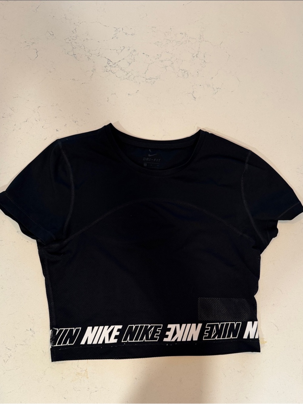 Nike Black Cropped Performance Tee with Logo Hem